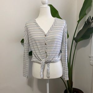 Blue/white/mustard yellow stripped top